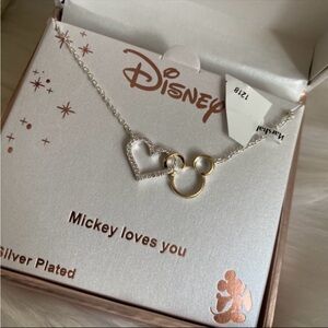 Disney LA Rocks Mickey Mouse “Mickey Loves You” Fine Silver Plated Necklace~NIB